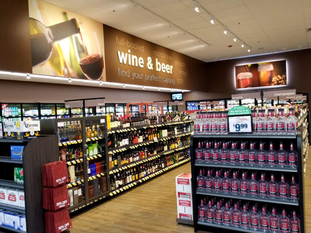 looking into a food store with multiple point of purchase displays Image